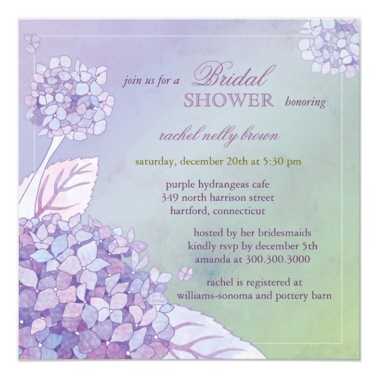 Modern Purple Hydrangeas Floral Bridal Shower Invitation