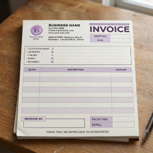 Modern Purple Invoice Sales Receipt Company Logo Notepad