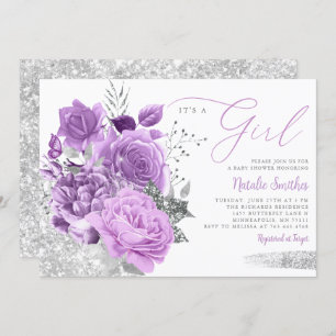 Modern Purple Its A Girl Floral Boho Baby Shower I Invitation