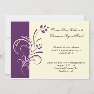 Modern Purple Ivory Cream Floral Swirls Post Weddi Invitation