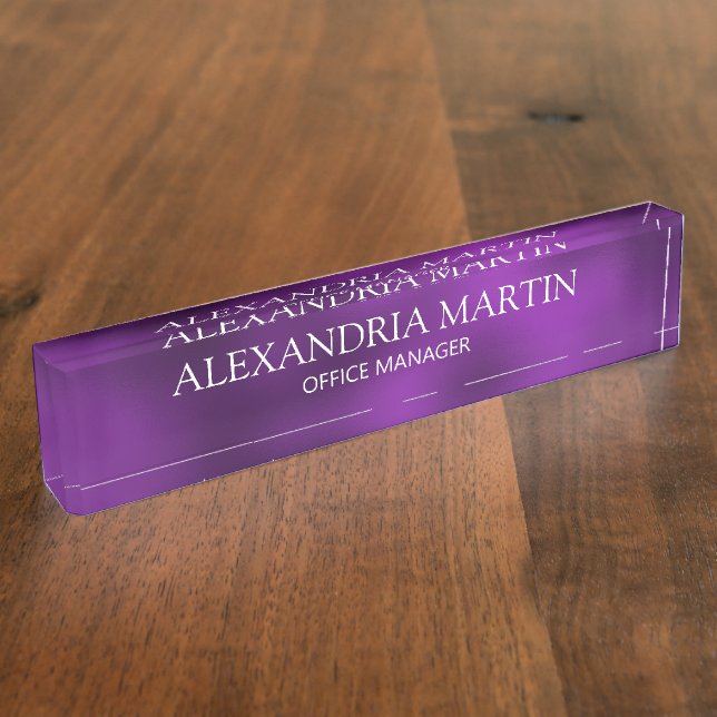 Modern Purple Job Title Name Position Desk Name Plate (Side)