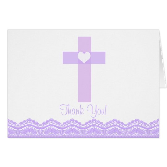 Modern Purple Lace Cross Religious Thank You Note Card | Zazzle.com