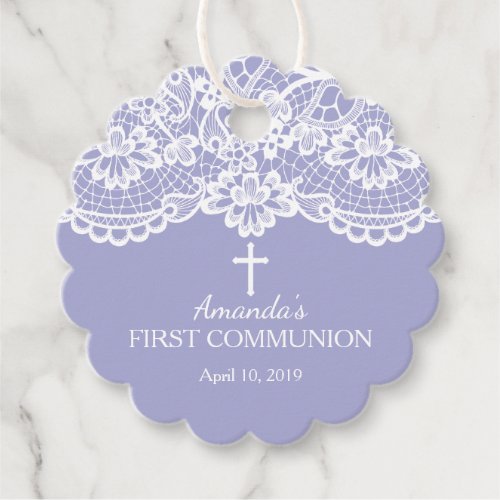 Modern Purple  Lace First Holy Communion Favor Tags