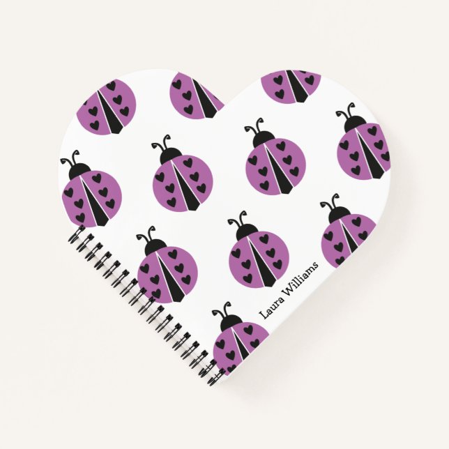 Modern Purple Ladybug Personalized Notebook (Front)