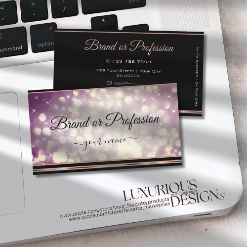 Modern Purple Large Glitter Black Rose Gold Border Business Card