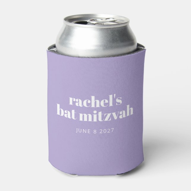 Modern Purple Lavender Bat Mitzvah Custom Favor Can Cooler (Can Front)