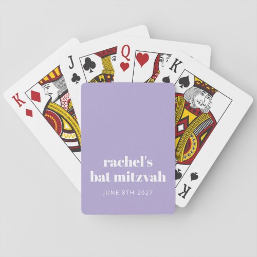 Modern Purple Lavender Bat Mitzvah Custom Favor Playing Cards