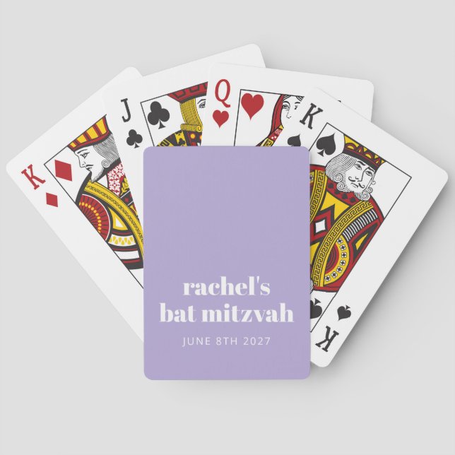 Modern Purple Lavender Bat Mitzvah Custom Favor Poker Cards (Back)