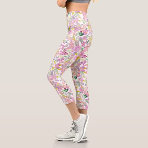 Modern purple lavender floral watercolor pattern capri leggings