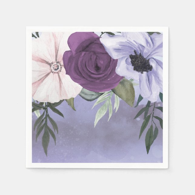 Modern Purple Lavender Floral Watercolor Wedding Napkins (Front)