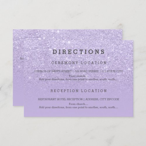 Modern purple lavender glitter details wedding invitation