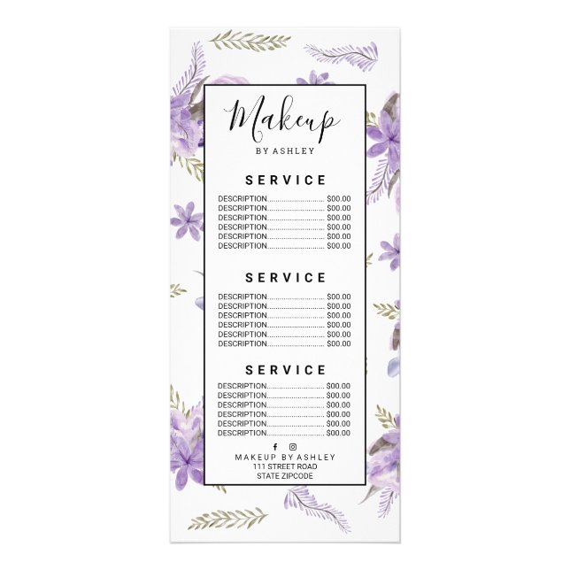 Modern purple lavender green floral watercolor rack card (Front)