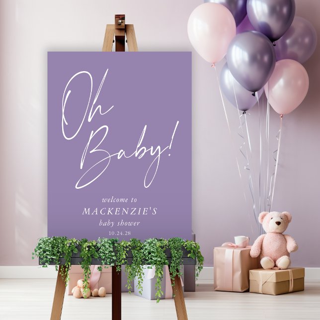 Modern Purple Lavender Oh Baby Baby Shower Welcome Foam Board (Modern Purple Lavender "Oh Baby!" Modern Simple Handwritten Script Baby Shower Welcome Sign )