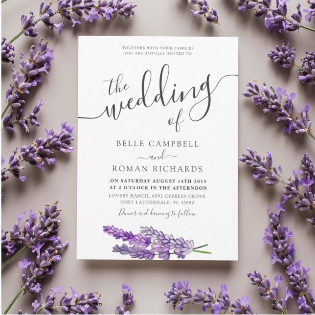 Modern Purple Lavender Watercolor Wedding  Invitation (Creator Uploaded)