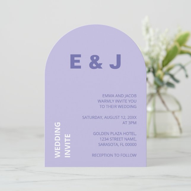 Modern Purple Lavender Wedding Invitation (Standing Front)