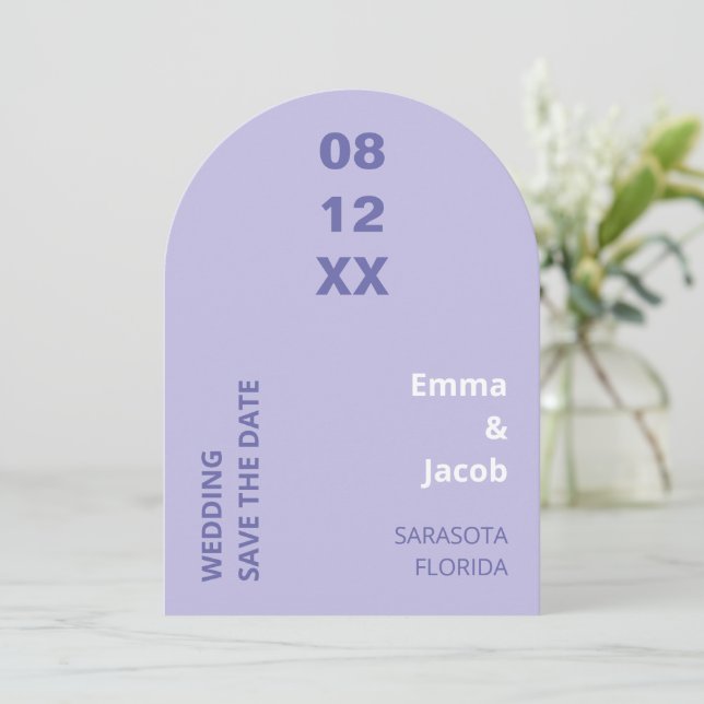 Modern Purple Lavender Wedding Save the Date (Standing Front)