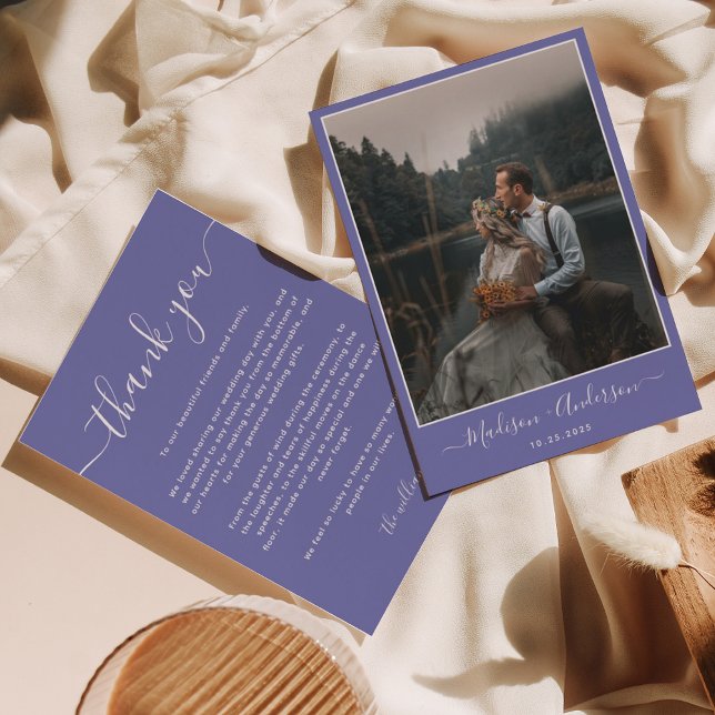 Modern Purple Lavender with Two Photo Wedding Thank You Card (Creator Uploaded)