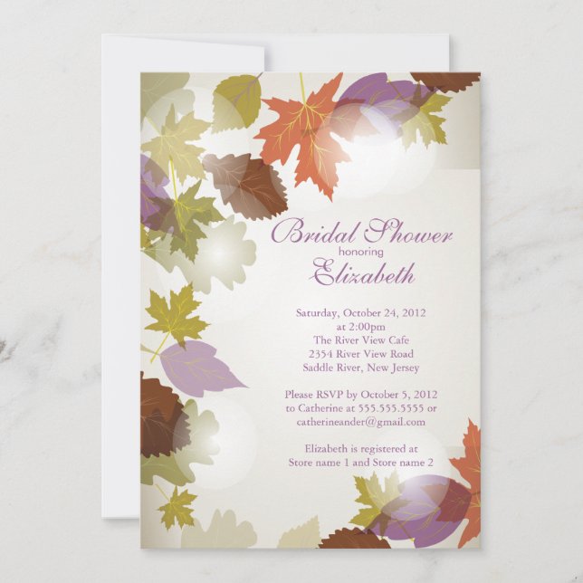 Modern Purple Leaf Bridal Shower Invitation (Front)