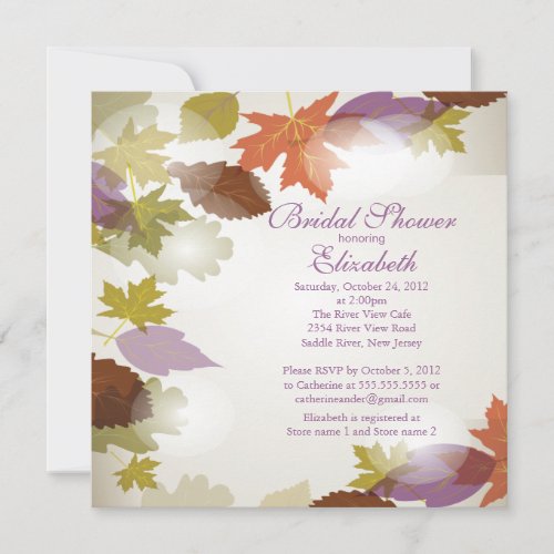 Modern Purple Leaf Bridal Shower Invitation