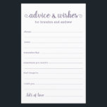 Modern Purple LGBTQ Wedding Advice and Wishes<br><div class="desc">These simple, purple and white, modern, minimal, handwritten script LGBTQ Advice & Wishes sheets are perfect to have at your bridal shower, rehearsal dinner or wedding for guests to fill out for the happy couple. People will love having the prompts - they make it so easy to leave loving words...</div>