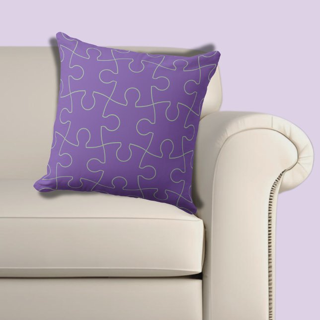 Modern  Purple & Light Green Jigsaw Puzzle Pattern Throw Pillow (Modern Purple & Light Green Jigsaw Puzzle Pattern Throw Pillow)