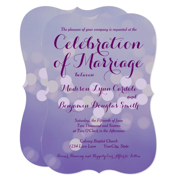 Modern Purple Lilac Bokeh Dots Wedding Invitations