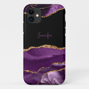 Modern Purple Lilac Gold Agate Crystal Personalize iPhone 11 Case