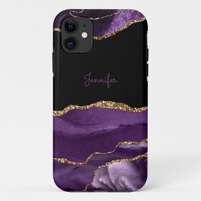 Modern Purple Lilac Gold Agate Crystal Personalize Case-Mate iPhone Case (Back)