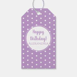 Modern Purple Lilac Polka Dots Name Happy Birthday Gift Tags