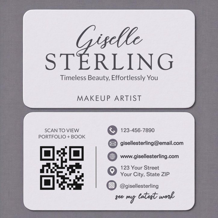 Modern Purple Lilac QR Code Script Elegant Business Card