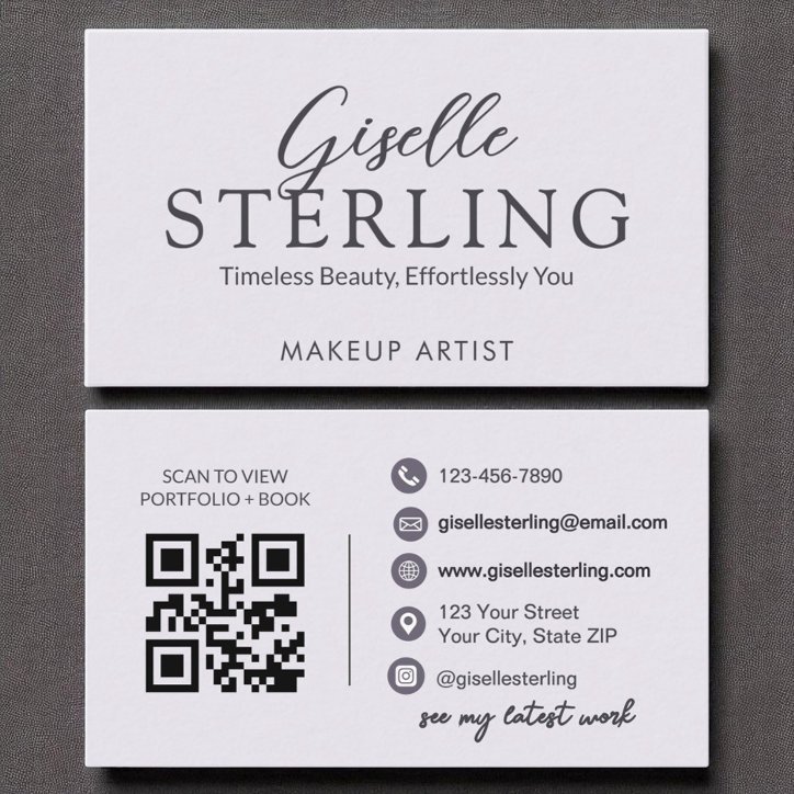 Modern Purple Lilac Script Elegant QR Code Business Card