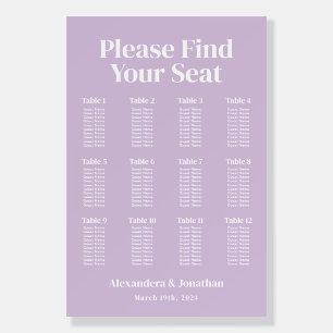Modern Purple Lilac Wedding Seating Chart Foam Board