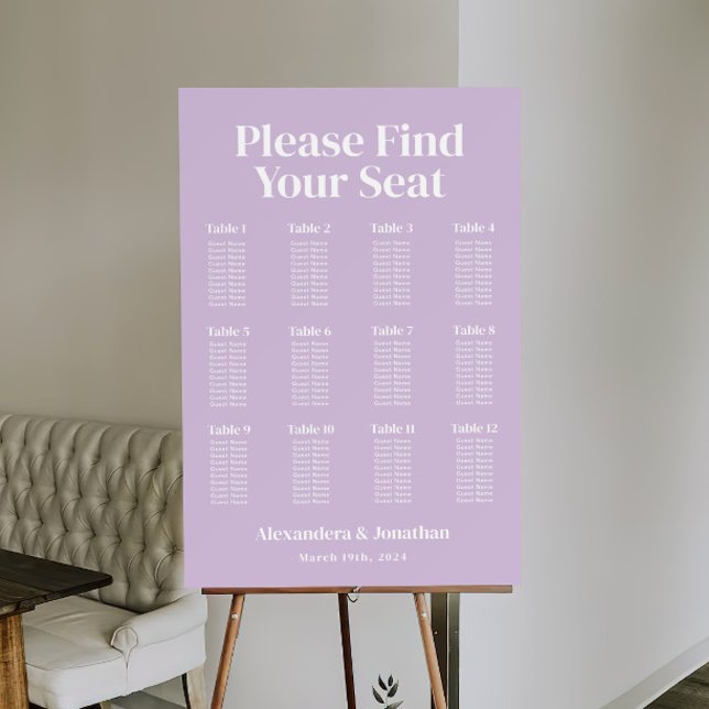 Modern Purple Lilac Wedding Seating Chart Foam Board (Creator Uploaded)