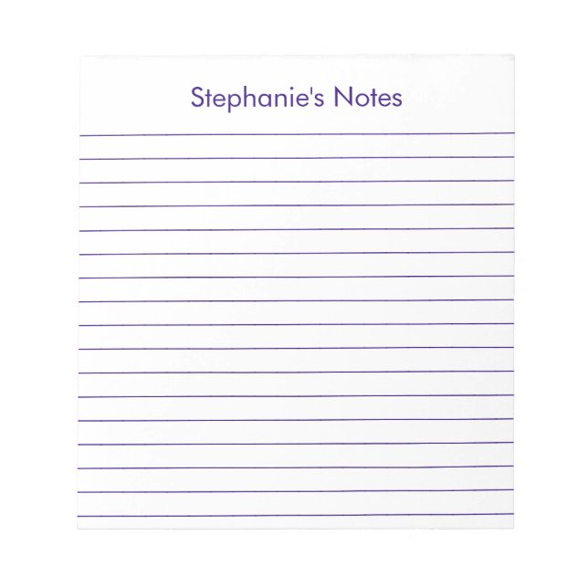 Modern Purple Lined Personalized Notepad (Front)
