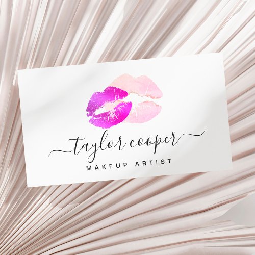 Modern purple lips makeup artist business card