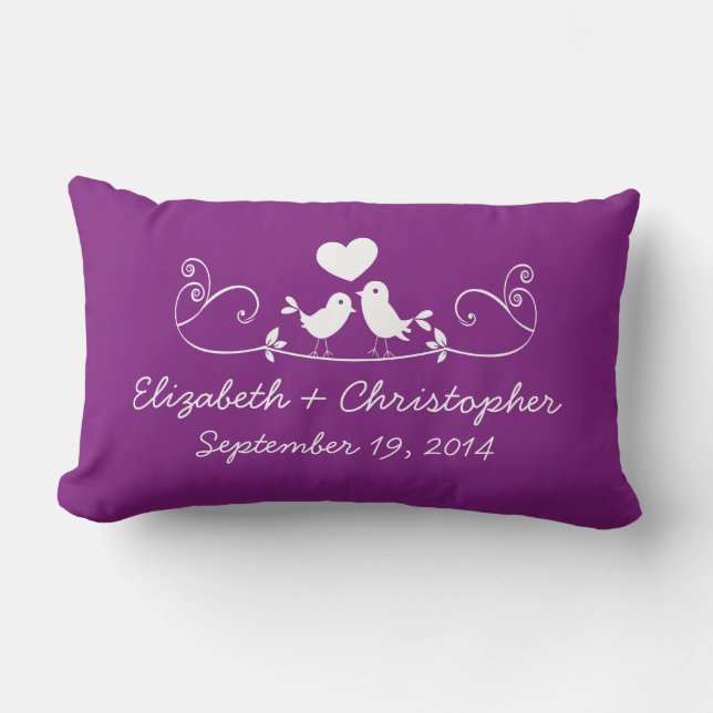 Modern Purple Love Birds Personalized Throw Pillow (Front)