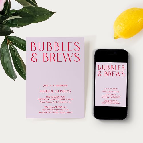 Modern Purple  Magenta Bubbles  Brews Engagement Invitation