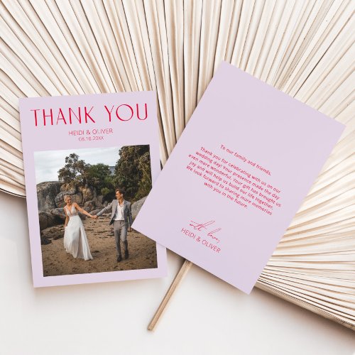 Modern Purple Magenta Photo Wedding Thank You Card