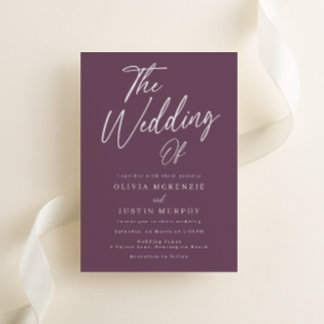 Modern Purple Mauve Script Wedding Invitation