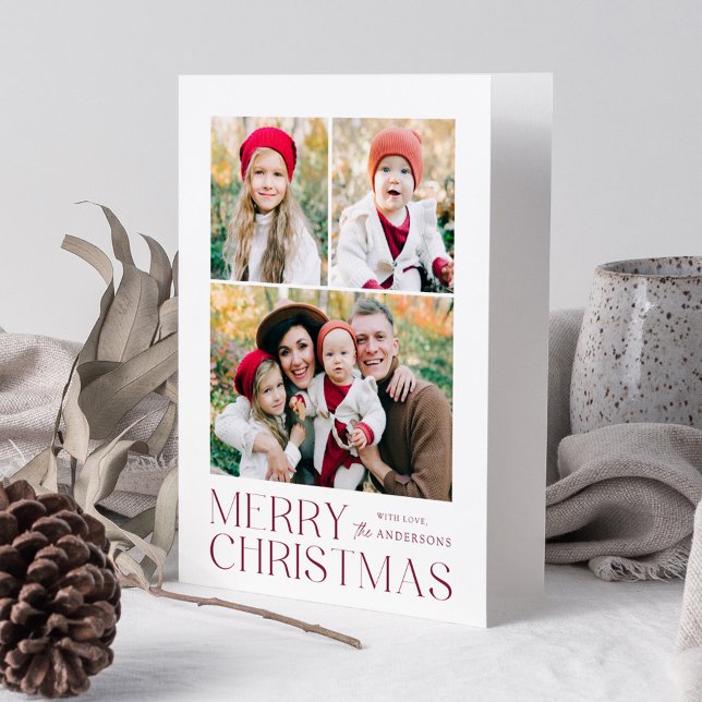 Modern Purple Merry Christmas 7 Photo Collage Holiday Card (Creator Uploaded)