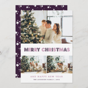 Modern Purple Merry Christmas Photo Holiday Card