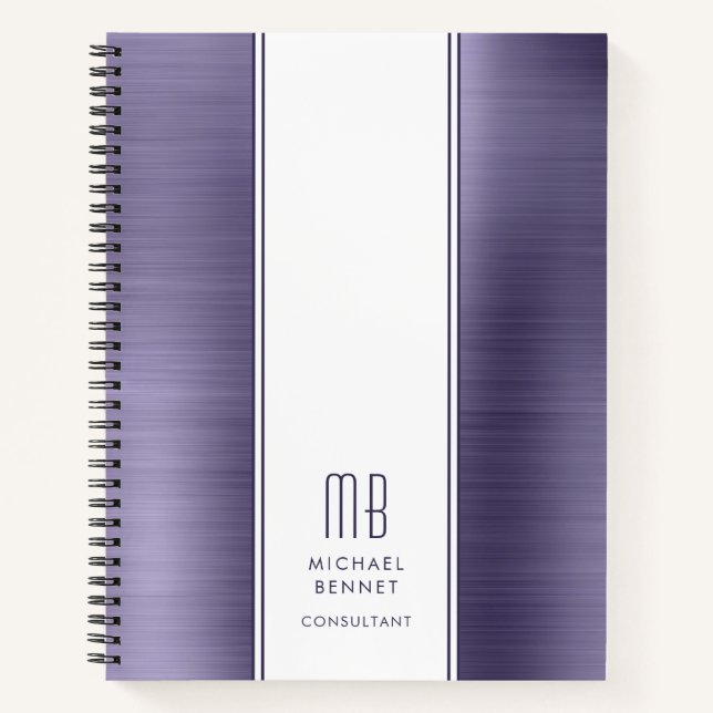Modern Purple Monogram Business Notebook (Front)