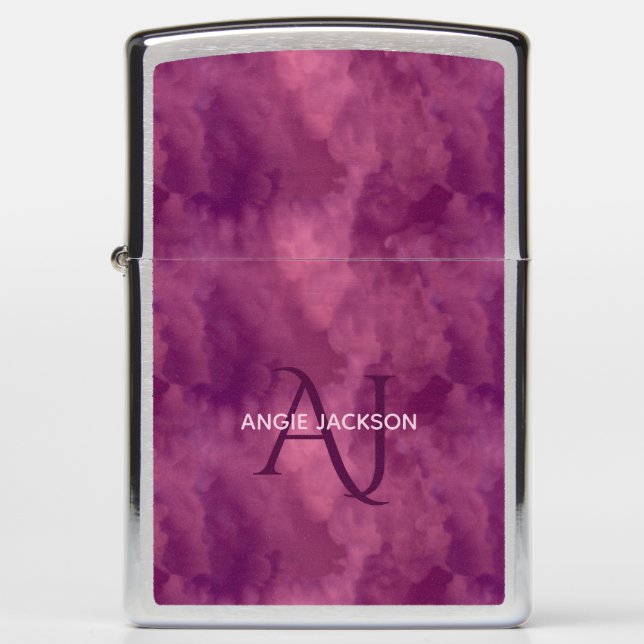 Modern Purple Monogram Name  Zippo Lighter (Front)