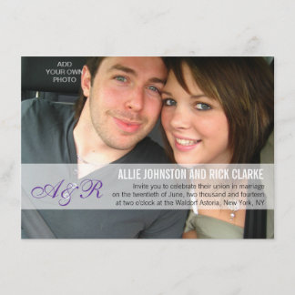 Modern Purple Monograms Photo Wedding Invitations