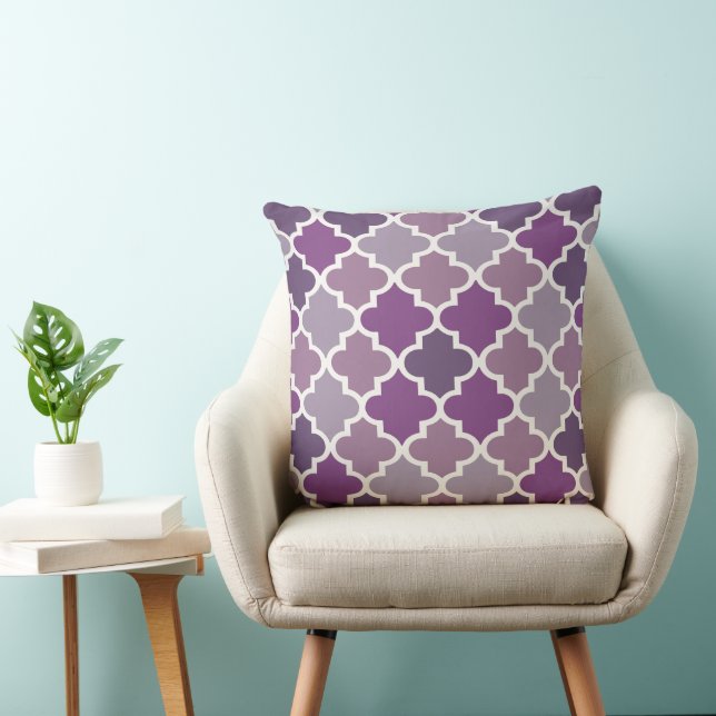Modern Purple Moroccan Quatrefoil Tile Pattern Throw Pillow (Chair)