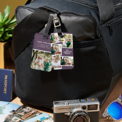 Modern purple multi photo family elegant gift luggage tag