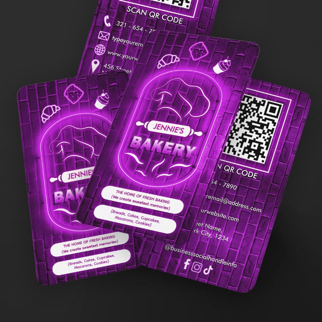 Modern Purple Neon Bakery Add Logo Brand Name   Business Card (Creator Uploaded)