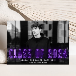 Modern Purple Neon Class of 2024 Photo Graduation Announcement