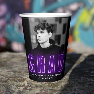 Modern Purple Neon Graduation Paper Cups