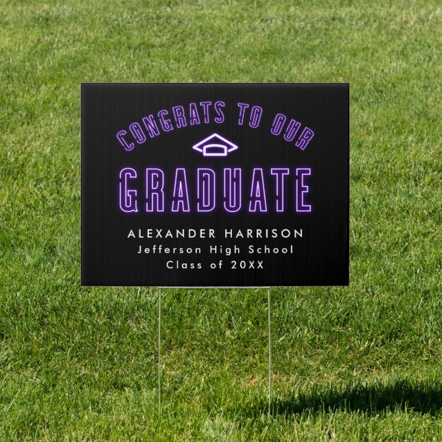 Modern Purple Neon Graduation Sign (Insitu)